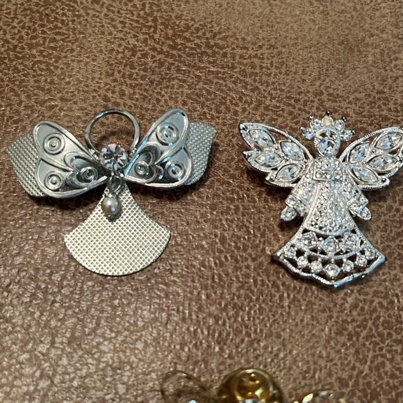3 Vintage Silver Angel Broaches & 1 Gold Rhinestone Angel - Picture 2 of 5